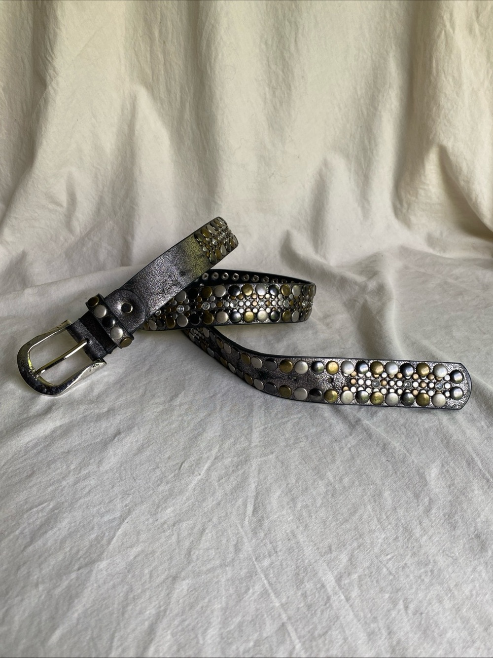 Silver Studded Belt Faux Leather Punk Rivet Y2K Grunge Streetwear Heavy Style